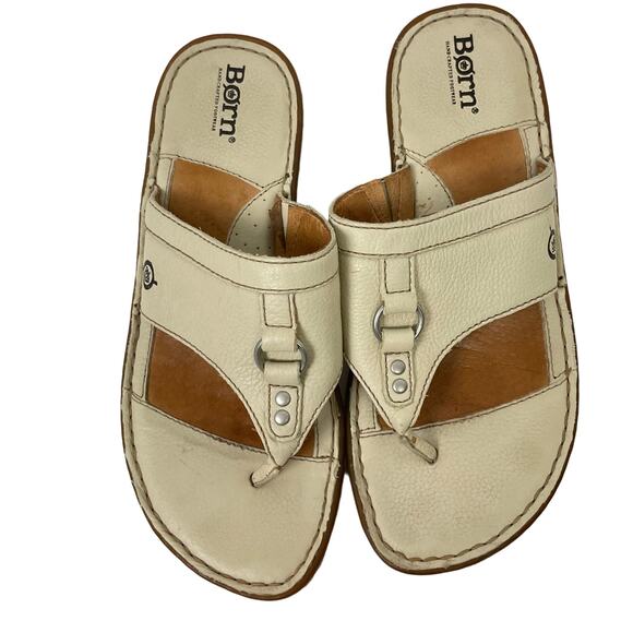 Born | Quill Ivory Leather Flip Flop Comfort Sandals - Picture 3 of 9
